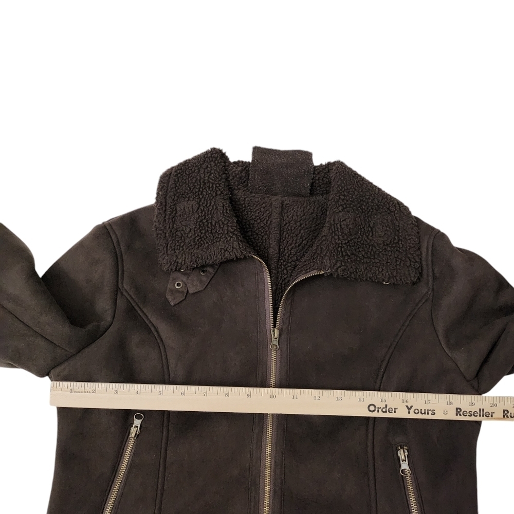 Gerard Darel Jacket Medium Brown Faux Leather Fur Lined Full Zip Pocket Size 42 - Picture 11 of 12